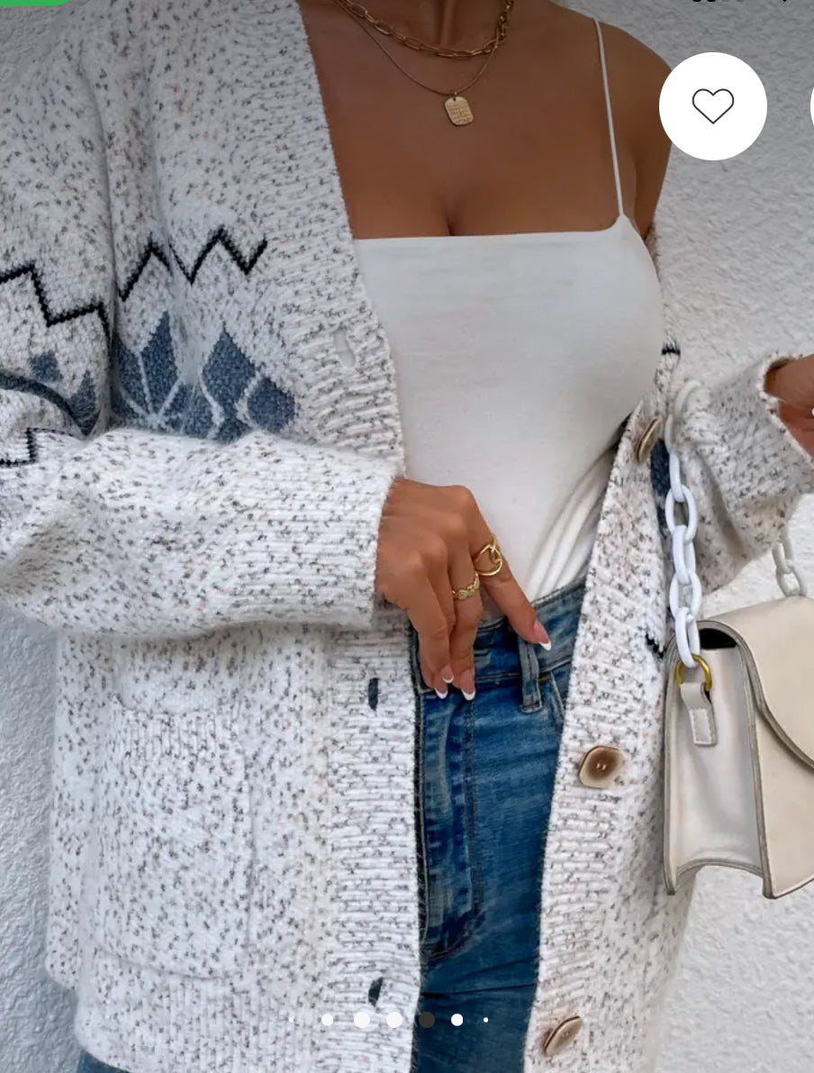 Cardigans - Light Gray Cardigan w/ Blue Snowflakes