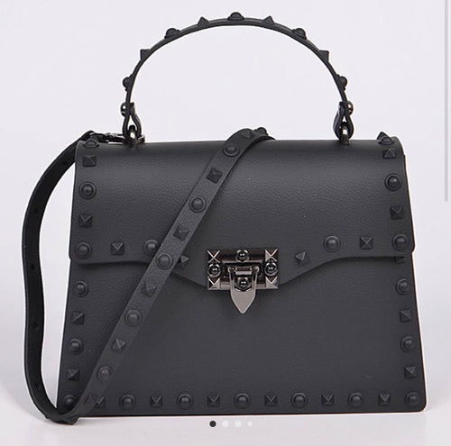 Accessories-Handbags- Black Studded Clutch
