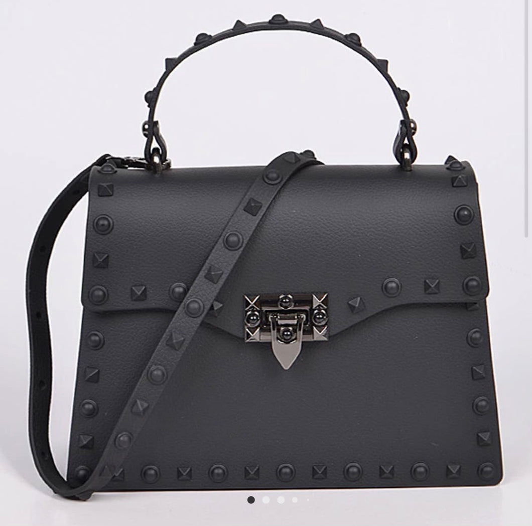 Accessories-Handbags- Black Studded Clutch