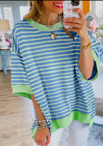 Tops- Oversized Striped with Green Contrast