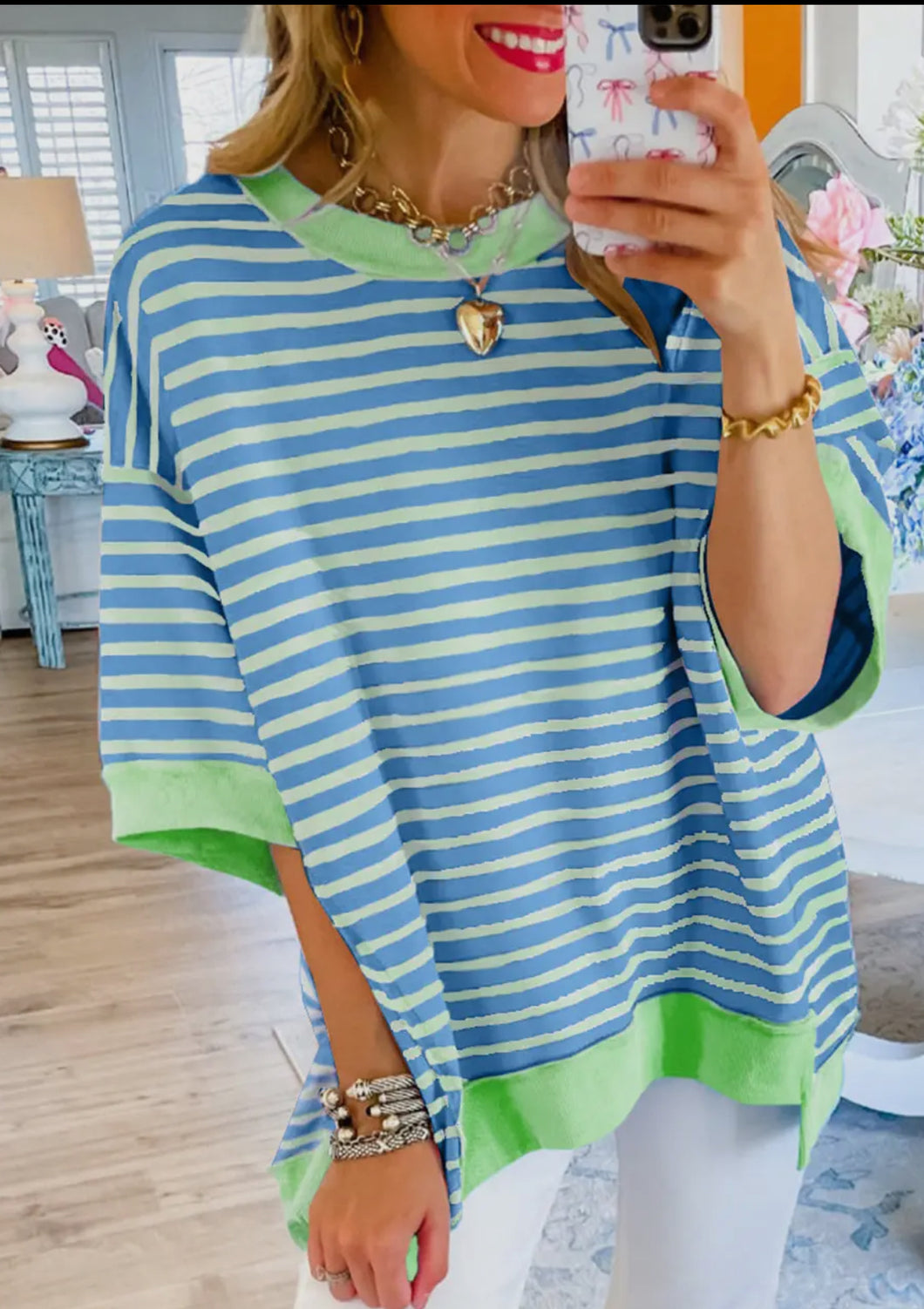 Tops- Oversized Striped with Green Contrast