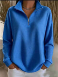 Tops - Blue 1/2 Zipped Long Sleeve Pullover Waffle Top
