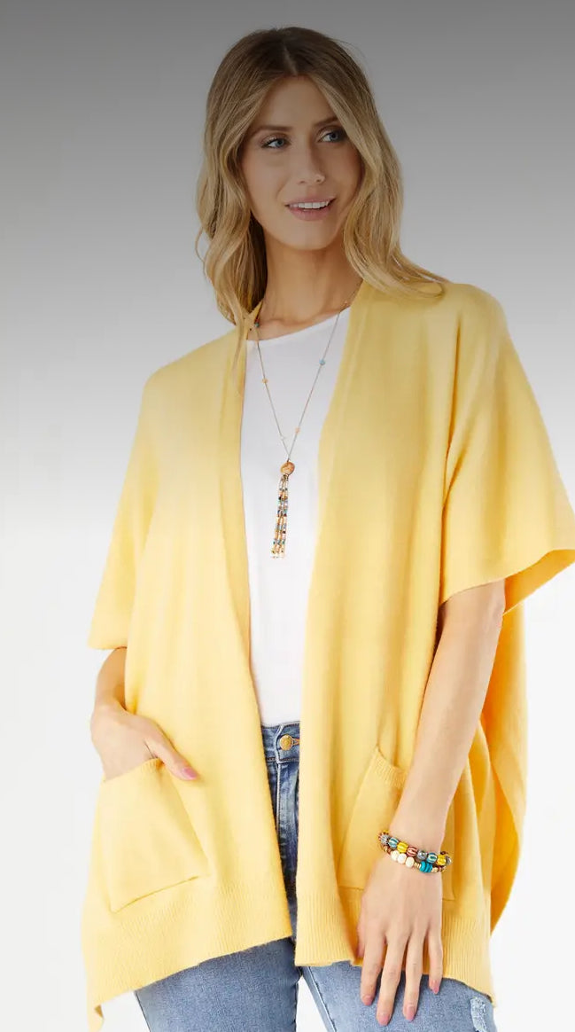 Cardigan- Yellow Soft Knit with Ribbed Trim