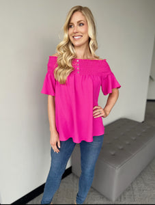 Tops- Pink Off-Shoulder Top