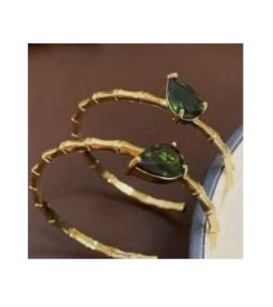 Accessories- Green Zircon Bamboo Style Hoop Earrings