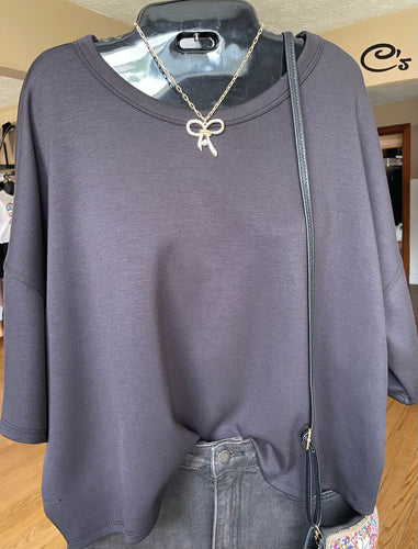 Tops- Black Short Sleeve Scuba Top