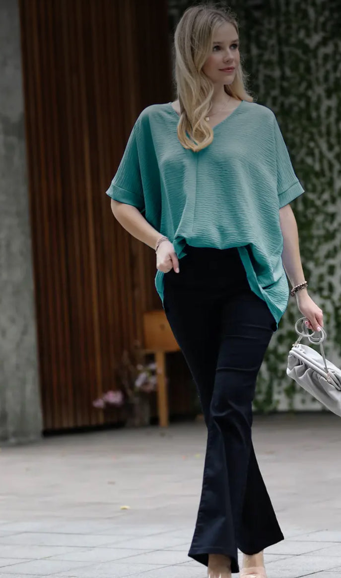 Tops- Dusty Teal with Dolman Short Sleeve