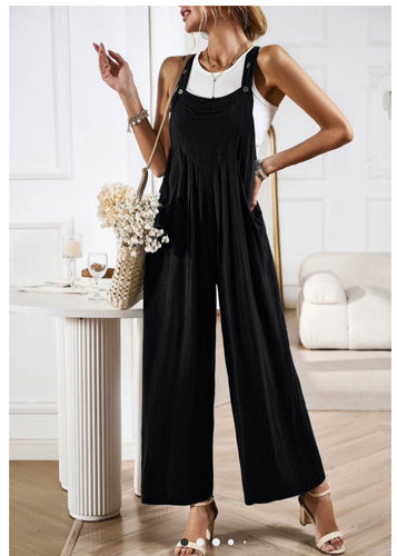 Rompers- Black Cropped Jumpsuit with Adjustable Straps