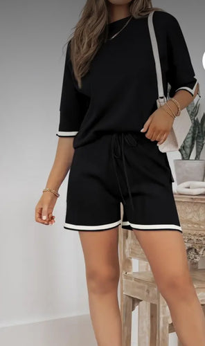 Sets- Black w/ White Trim 2 Piece Shorts Set