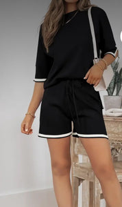 Sets- Black w/ White Trim 2 Piece Shorts Set