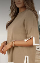 Load image into Gallery viewer, Sets- Tan w/ White Trim 2 Piece Shirt and Shorts