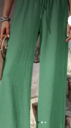 Bottoms- Green Flowy Wide Leg Pants
