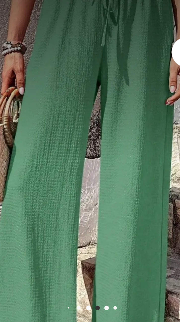 Bottoms- Green Flowy Wide Leg Pants
