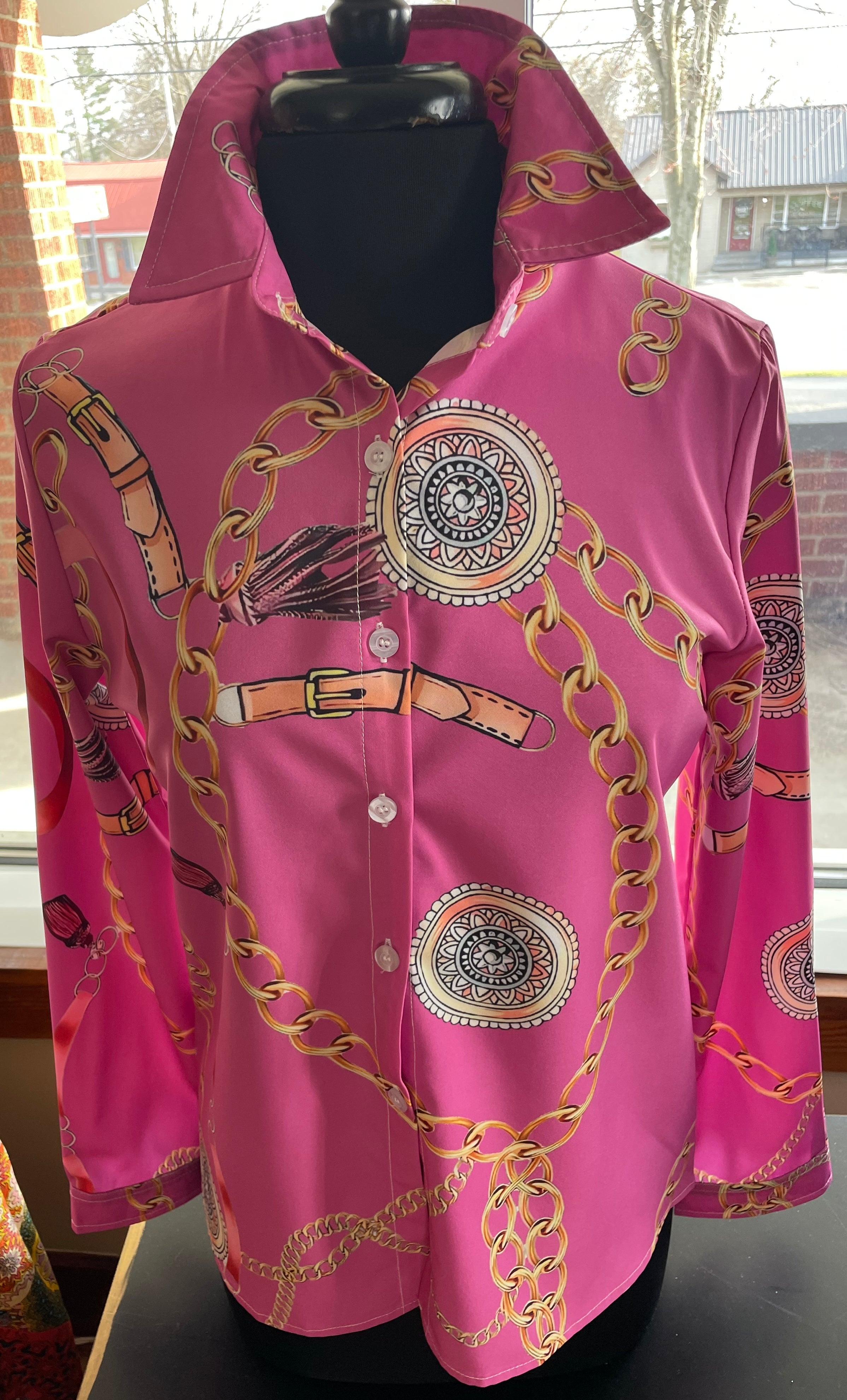 Tops - Vibrant Pink Blouse with Pattern