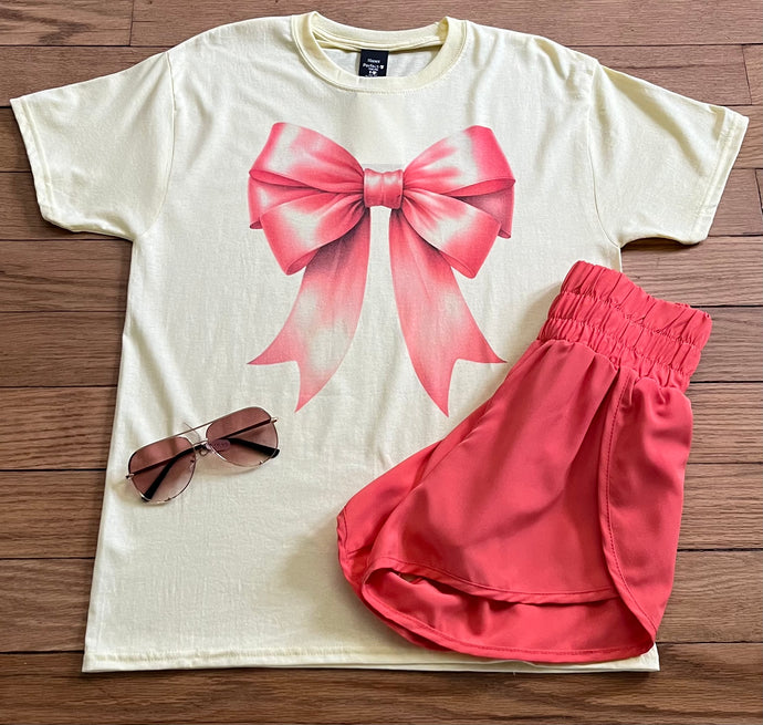 Top-Yellow Tee with Pink Bow