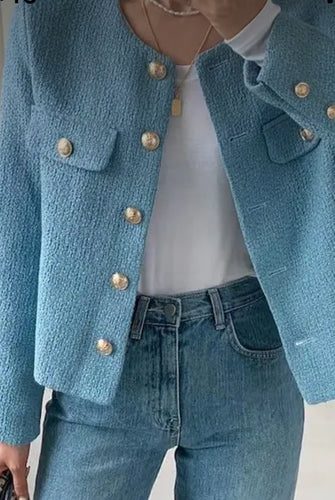 Tops - Pale Blue Jacket W/ Gold Buttons