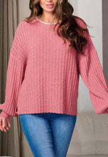 Load image into Gallery viewer, Tops - Rose Woven Sweater with Ivory Detail