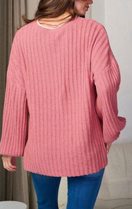 Tops - Rose Woven Sweater with Ivory Detail