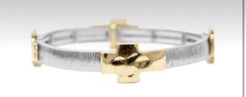 Accessories- Silver Textured Gold Cross Bracelet