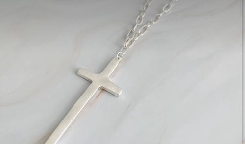 Accessories- Hammered Cross Long Chain Necklace