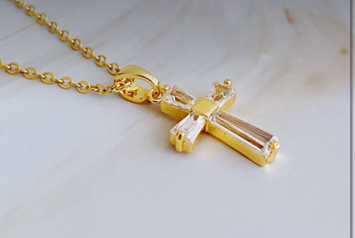 Accessories-Gold  Crystal Cross Necklace
