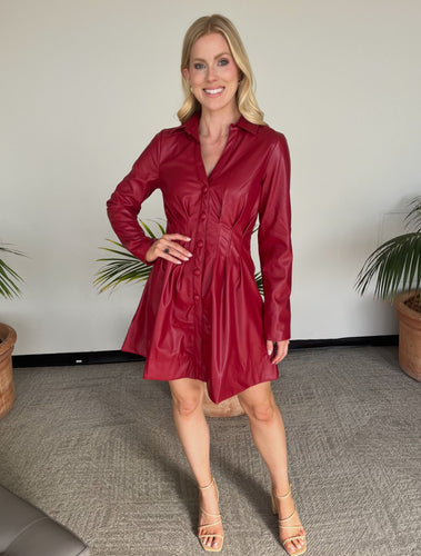 Dresses - Red Faux Leather with Covered Buttons