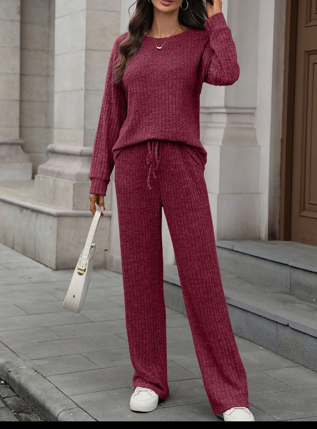 Sets- Cranberry Ribbed Flare