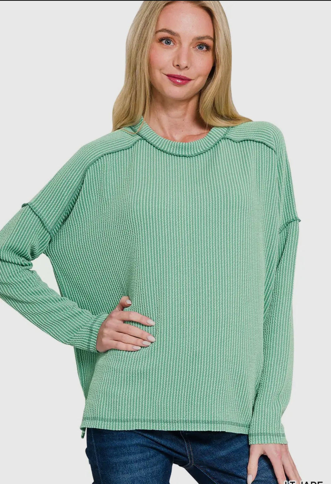 Tops - Light Teal Ribbed Knit
