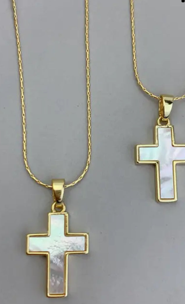 Accessories - Gold Mother of Pearl Cross Necklace