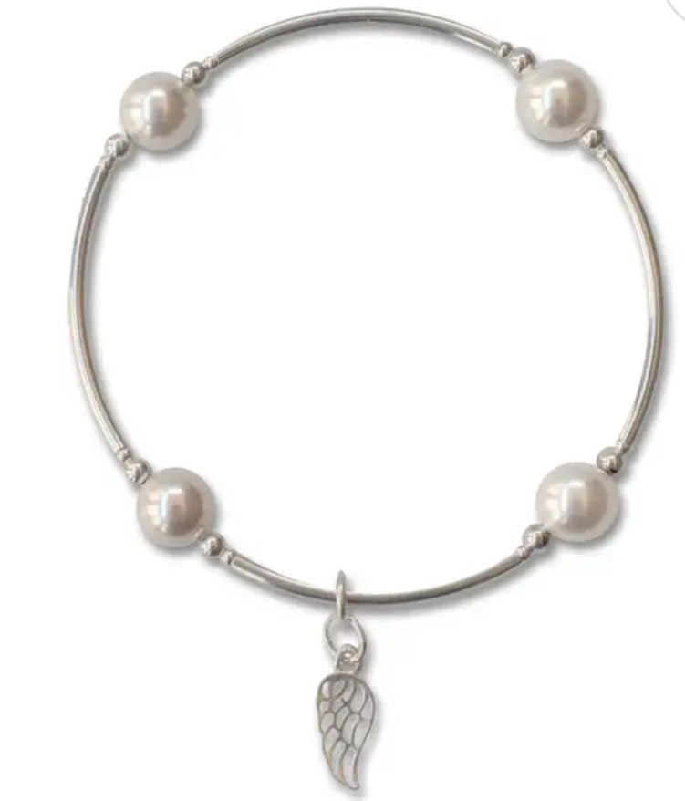 Accessories - Sterling Silver 8mm Pearl Bracelet with Angel Wing Charm