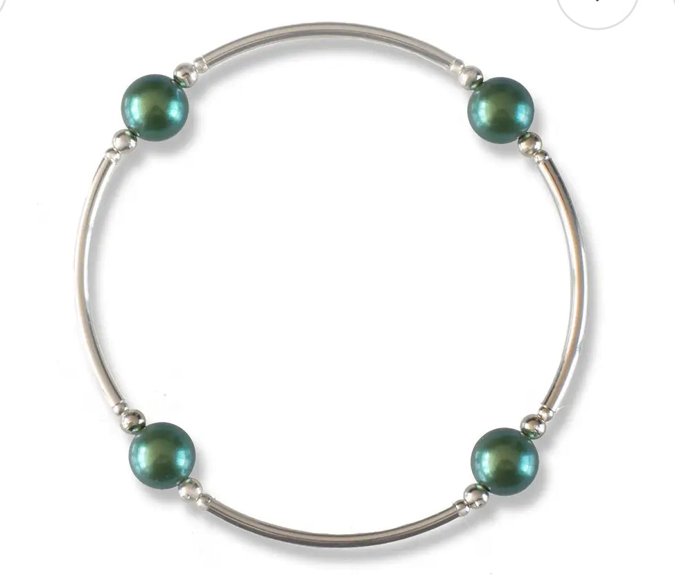 Accessories - Sterling Silver 8mm Green Crystal Pearls