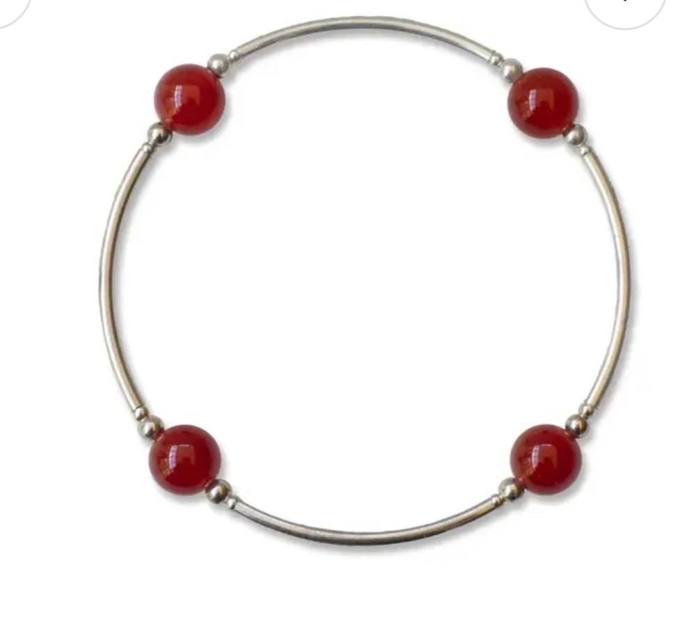 Accessories - Sterling Silver 8mm Carnelian Beads Bracelet