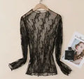 Tops - Black Lace Chiffon Mesh Top