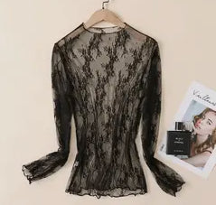 Tops - Black Lace Chiffon Mesh Top