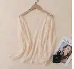 Tops - Beige Lace Chiffon Mesh Top