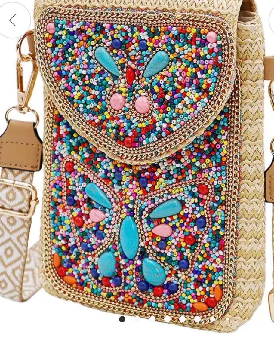 Accessories - Butterfly Bohemian Artisan Beaded Woven Crossbody Purse