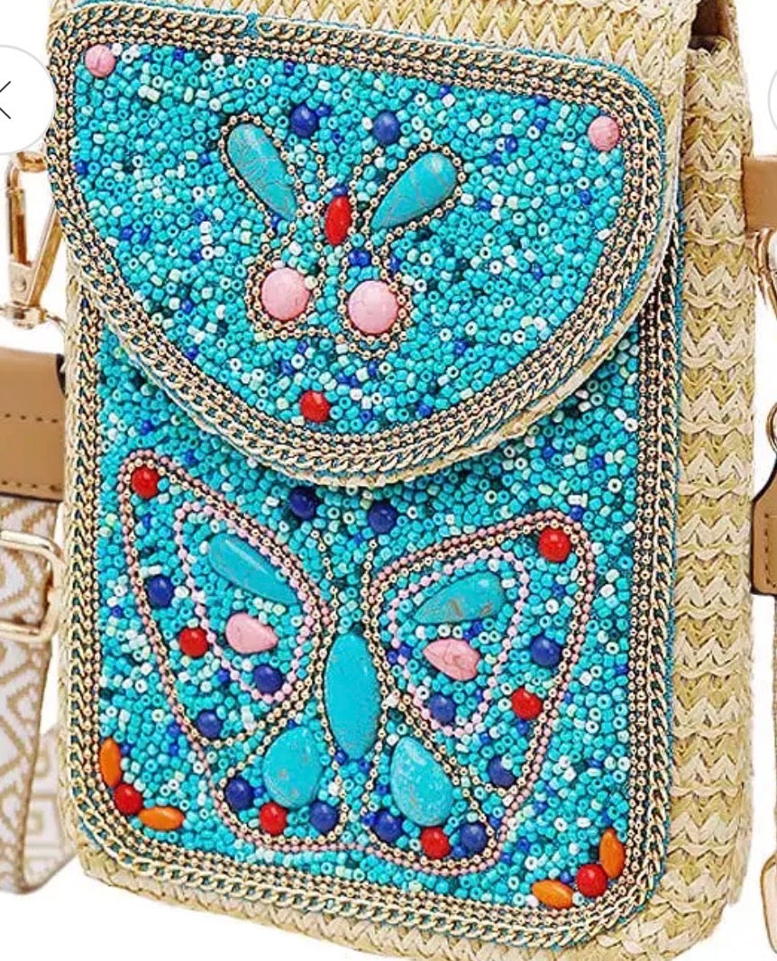 Accessories - Butterfly Bohemian Artisan Beaded Woven Crossbody Purse