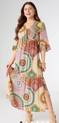 Dresses - Coco & Carmen V Neck Maxi With All Over Printed Pattern