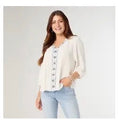 Tops - White V-Neck with Denim Blue Embroidery