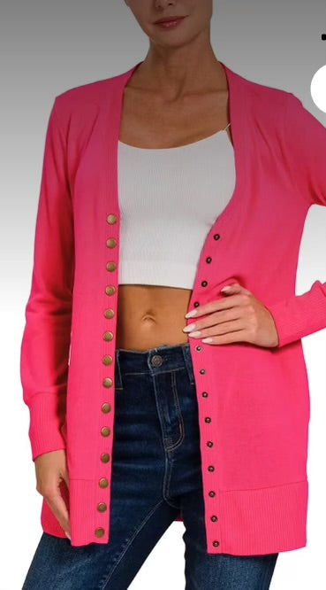 Cardigan- Hot Pink Snap Button