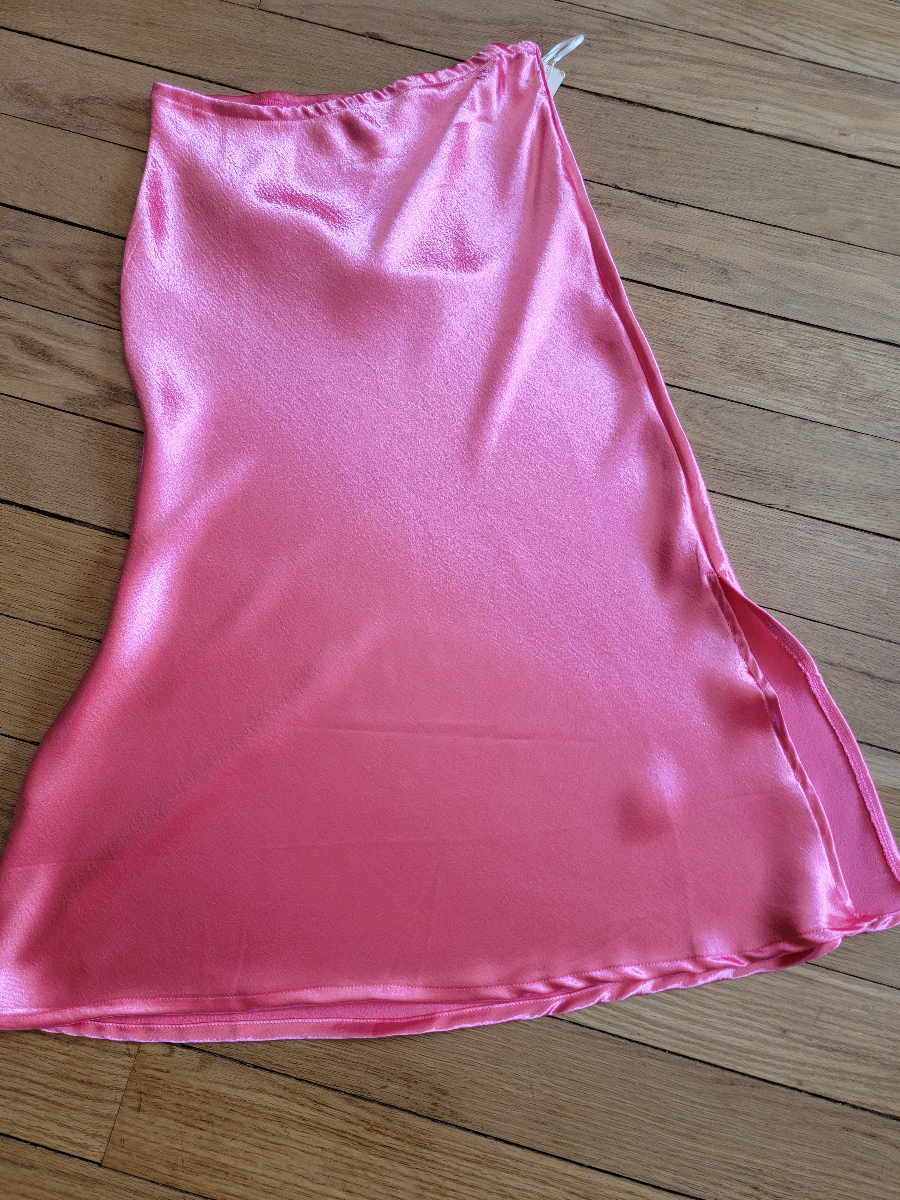 Skirts - Pink Satin Skirt Midi Length With Side Slit