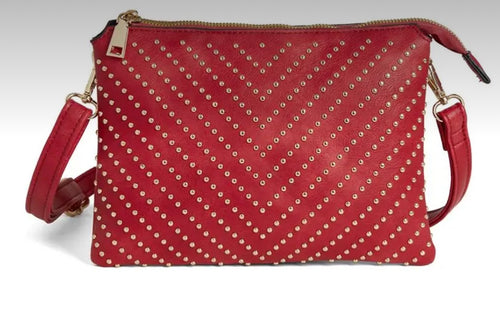 Accessories - Red Edgy Crossbody With Metal Studs