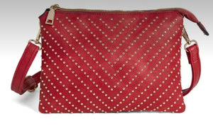 Accessories - Red Edgy Crossbody With Metal Studs