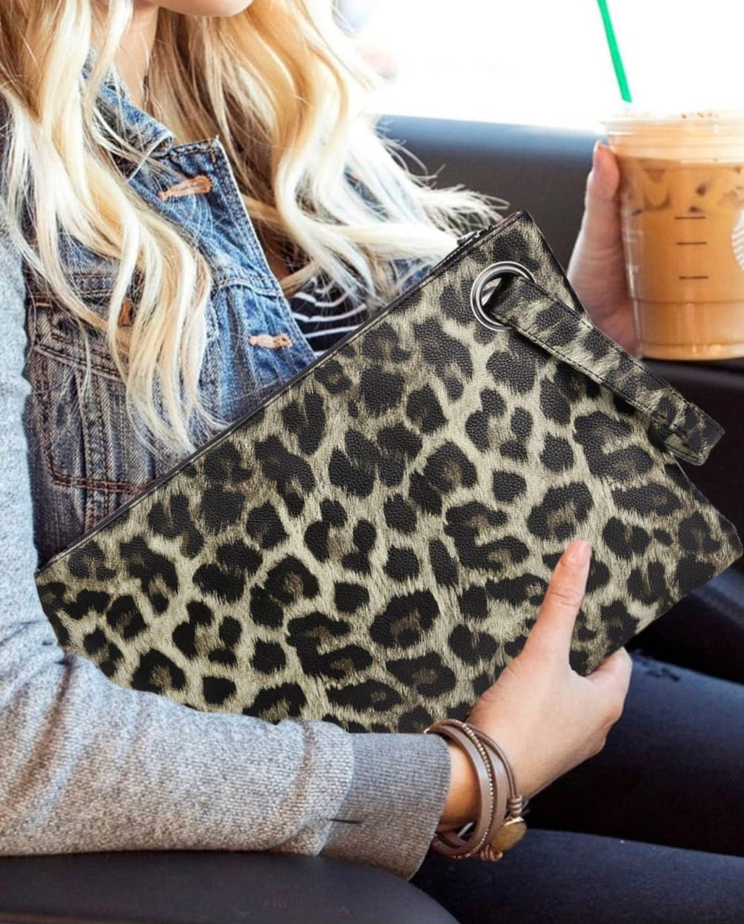 Accessories- Khaki Leopard Print Oversized Clutch