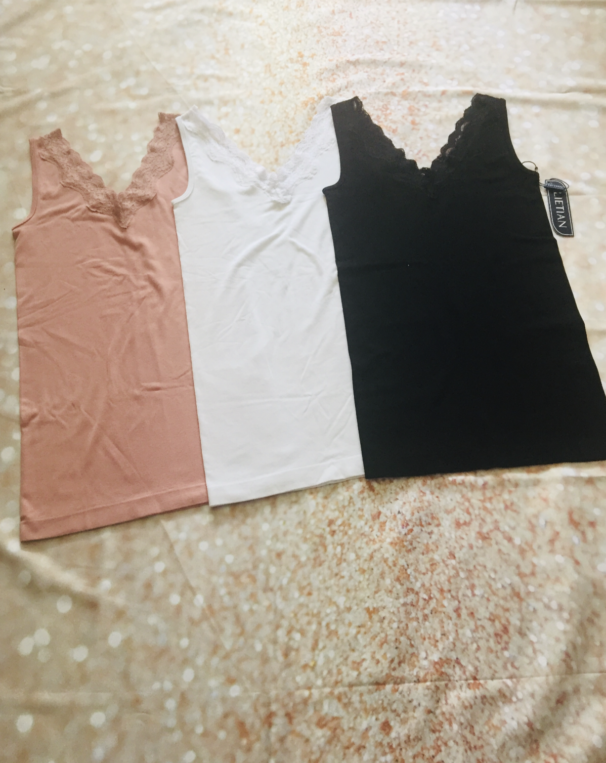 Tops-V Neck Tanks with Lace Trim