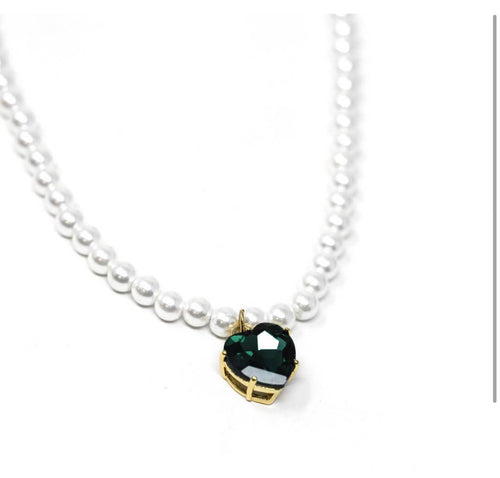Accessories-Faux Emerald Heart Necklace