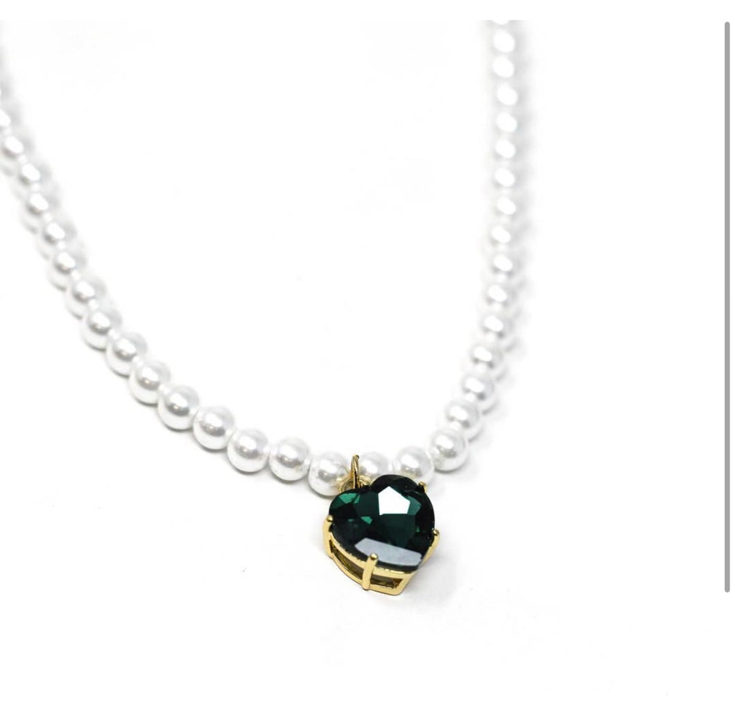 Accessories-Faux Emerald Heart Necklace
